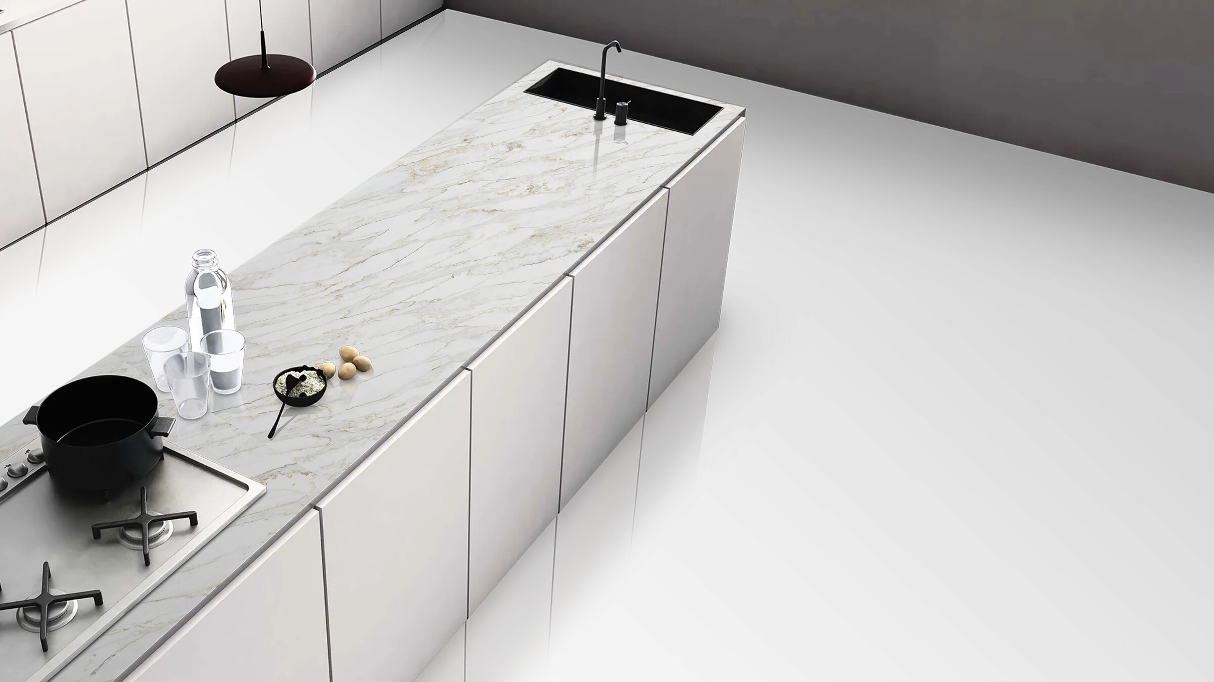 Arabescato Gold Zero surface in a real kitchen setting