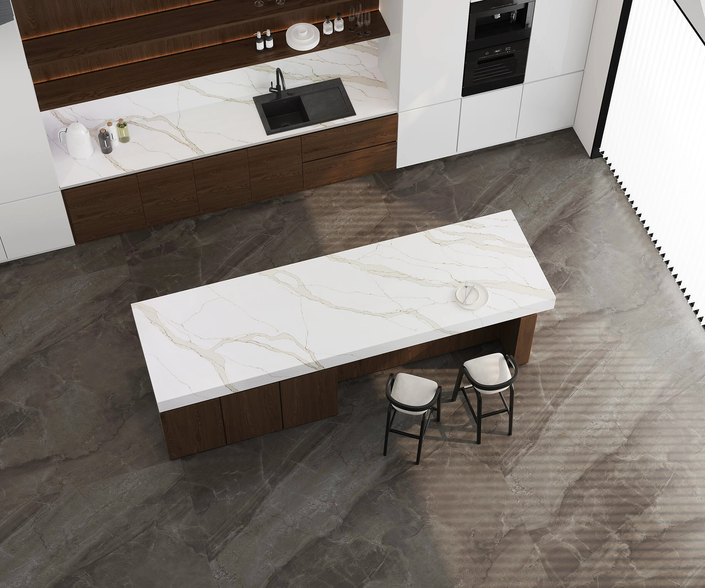 Calacatta Nuovo 23 Zero surface in a real kitchen setting