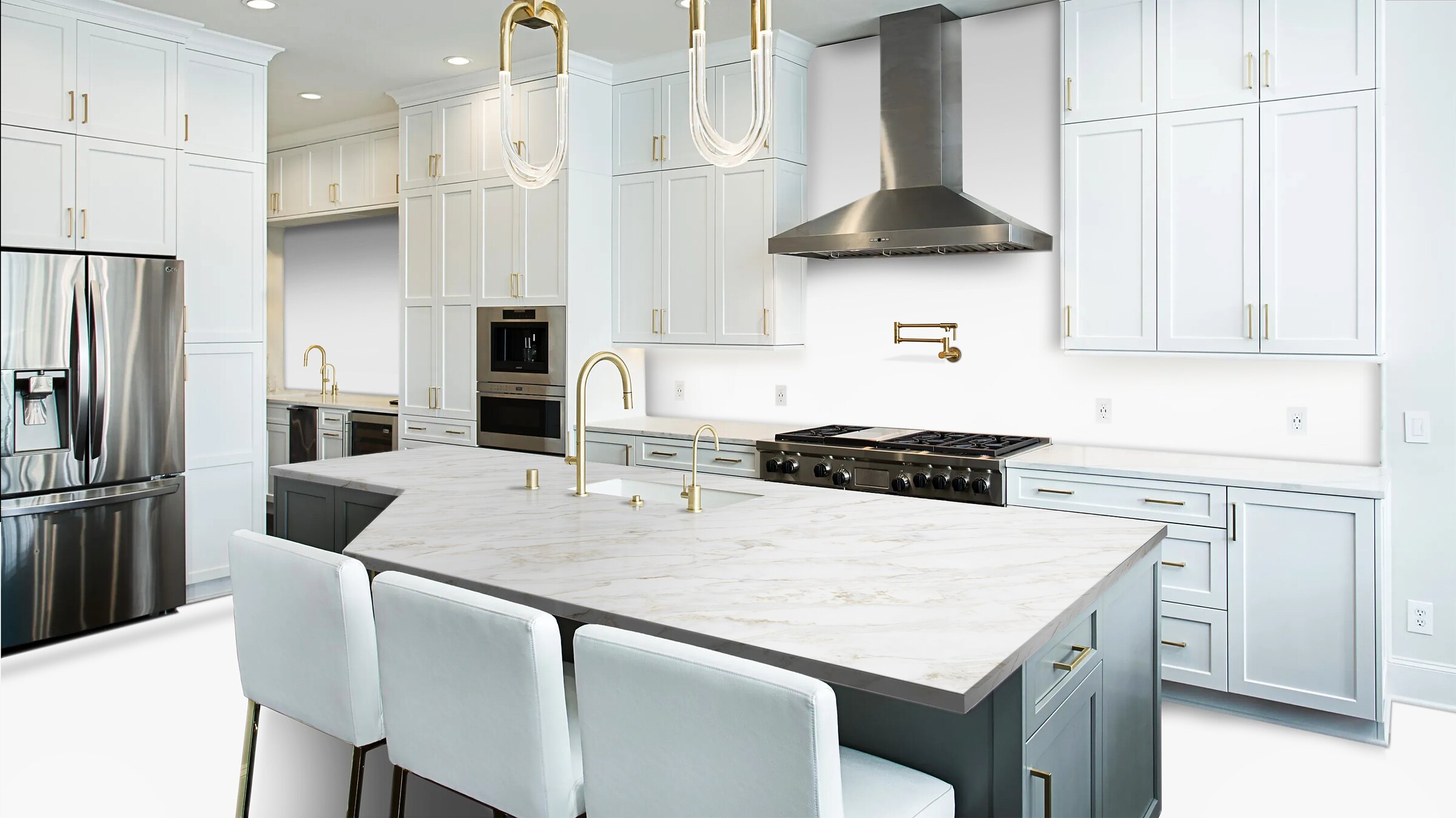 Arabescato Gold Zero surface in a real kitchen setting