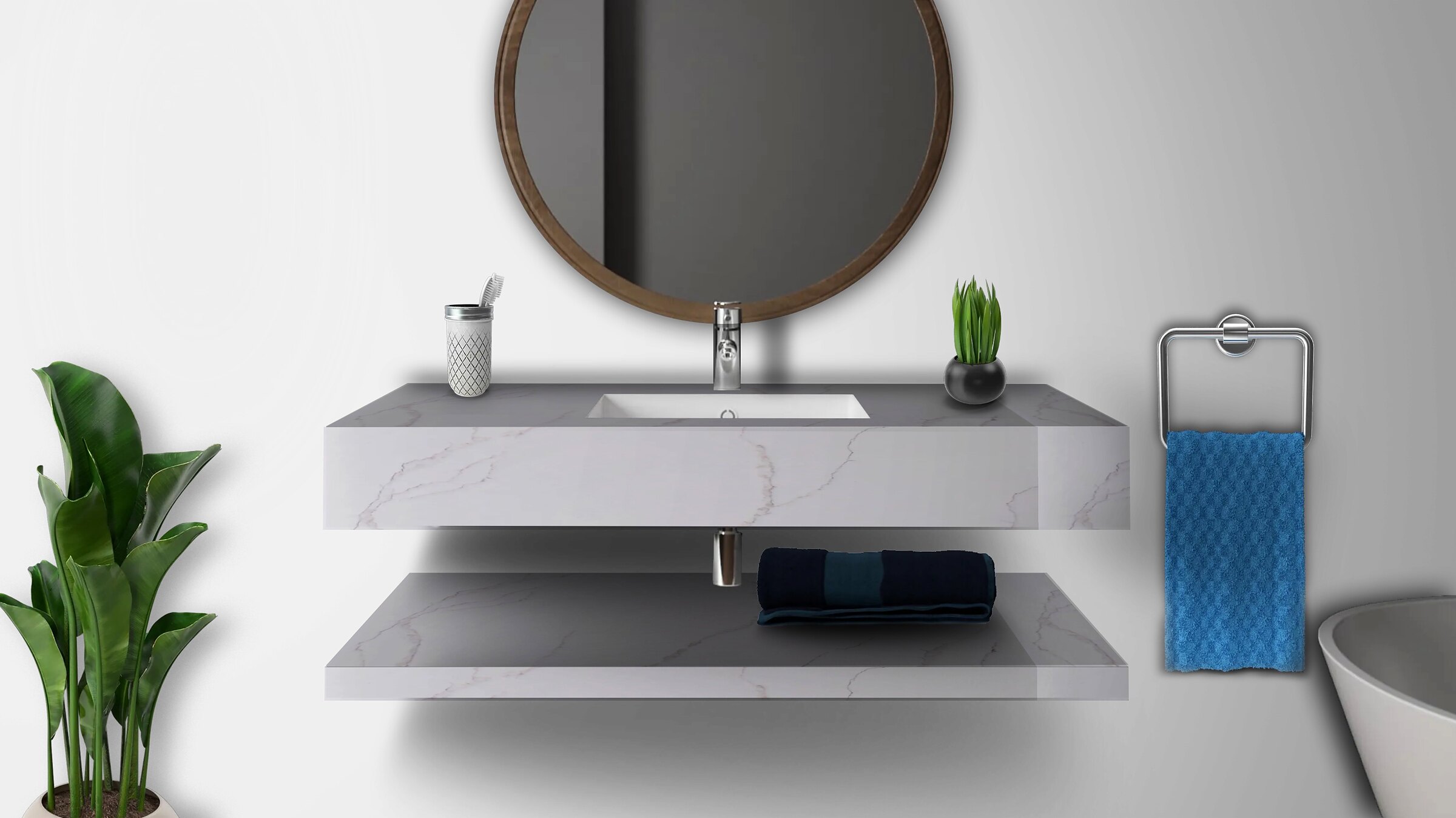 Statuario Nuovo Gold Zero surface in a real bathroom setting