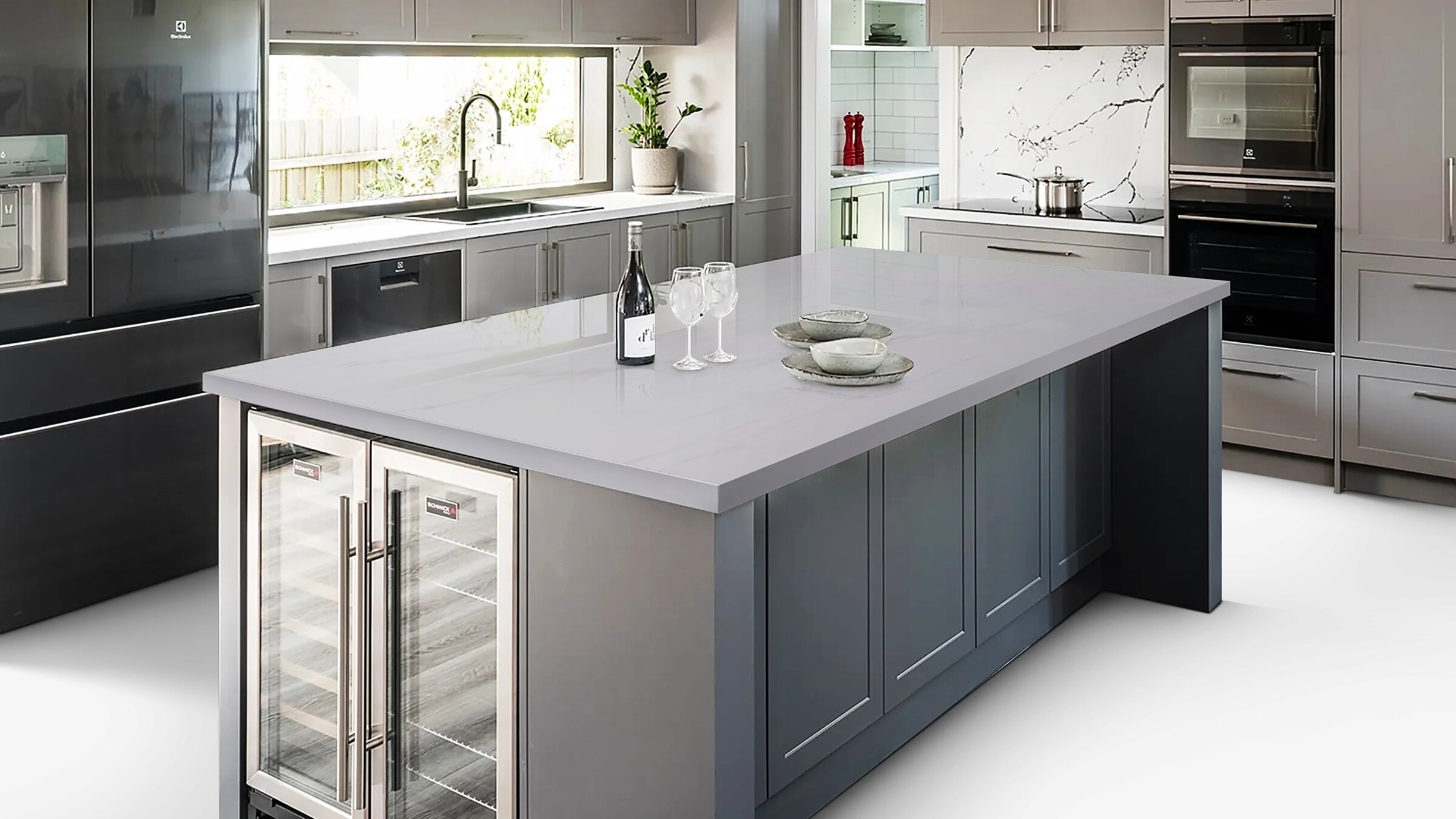 Carrara White Zero surface in a real kitchen setting