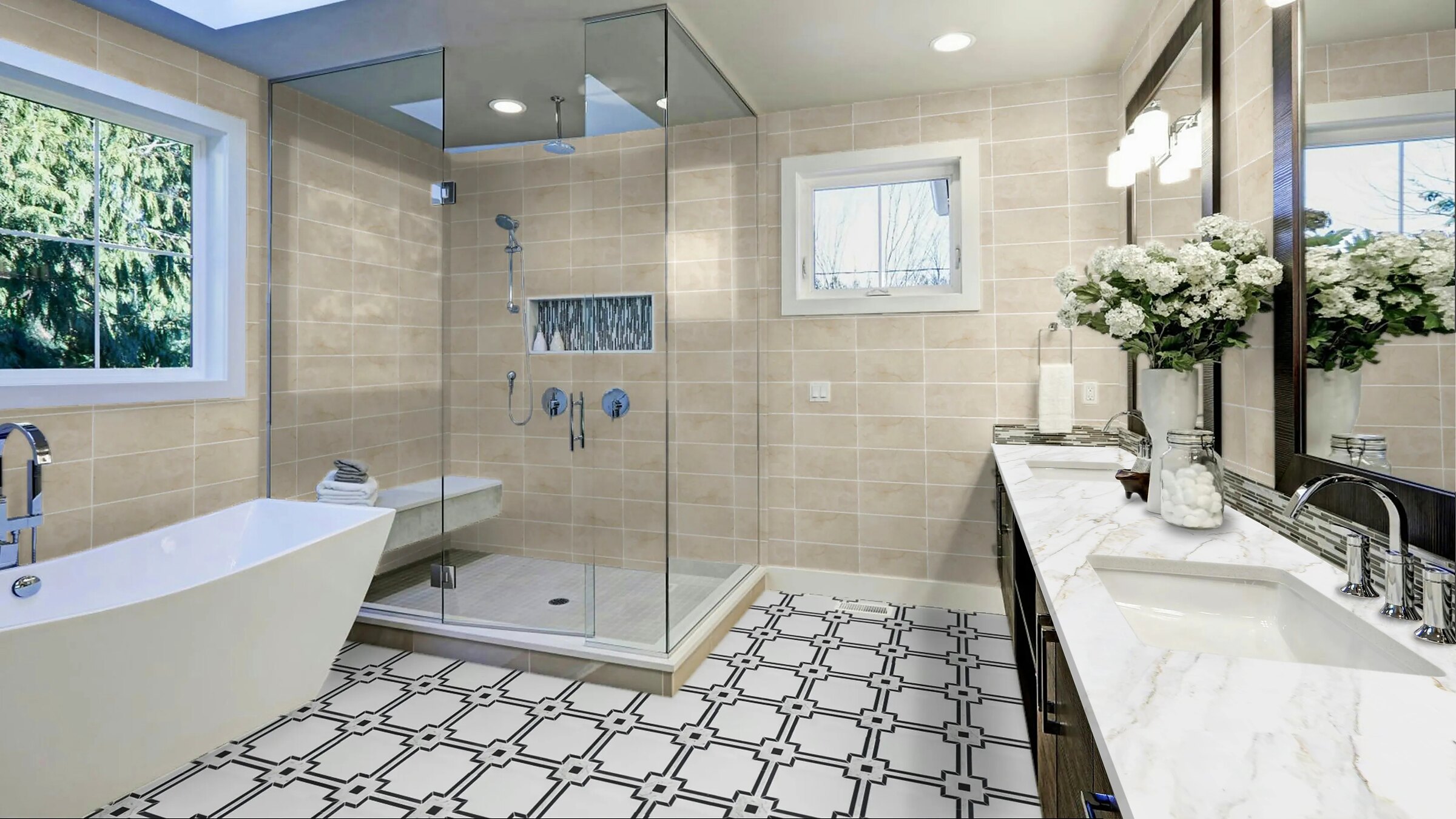 Arabescato Gold Zero surface in a real bathroom setting