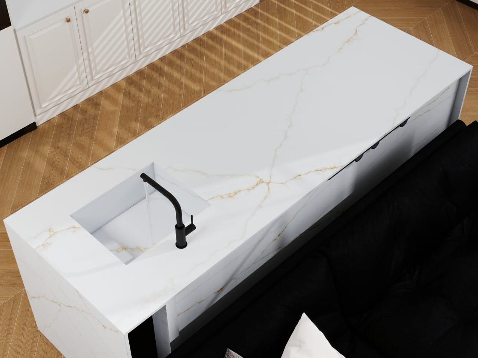 STATUARIO GOLD '26 Zero surface in a real kitchen setting