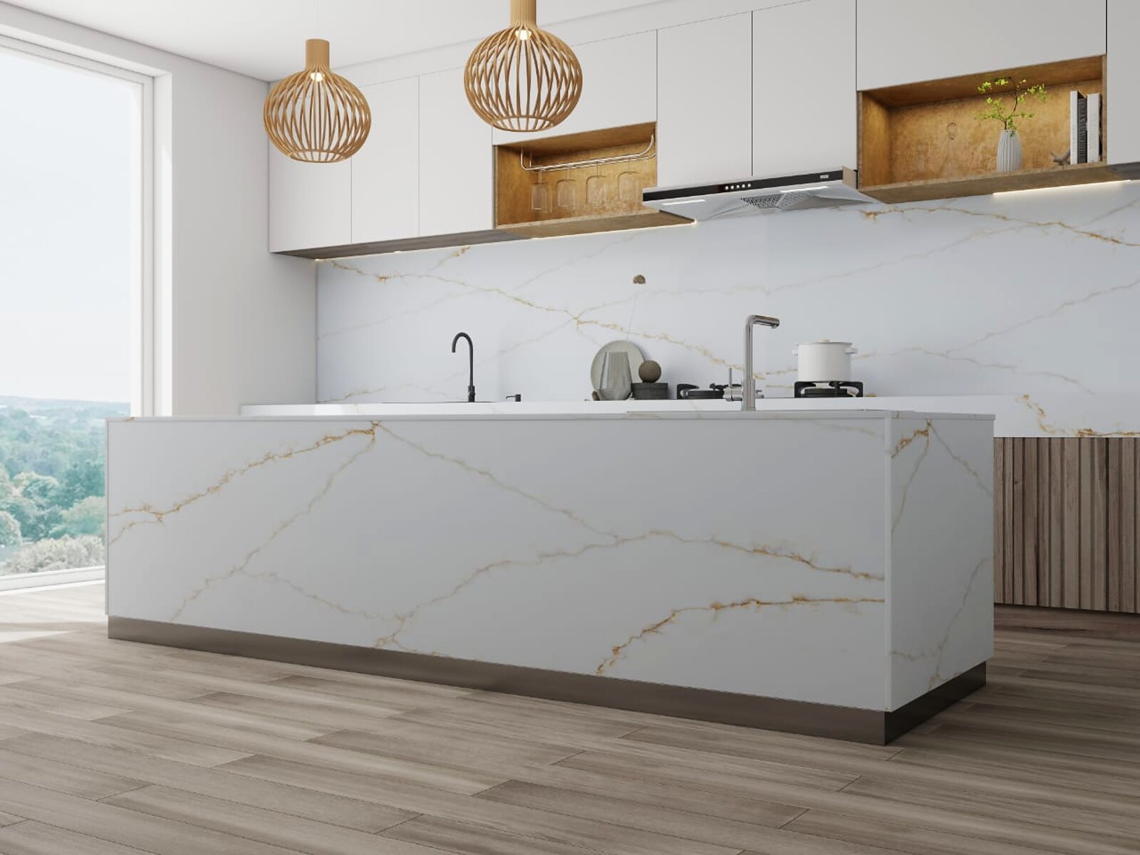 STATUARIO GOLD '26 Zero surface in a real kitchen setting
