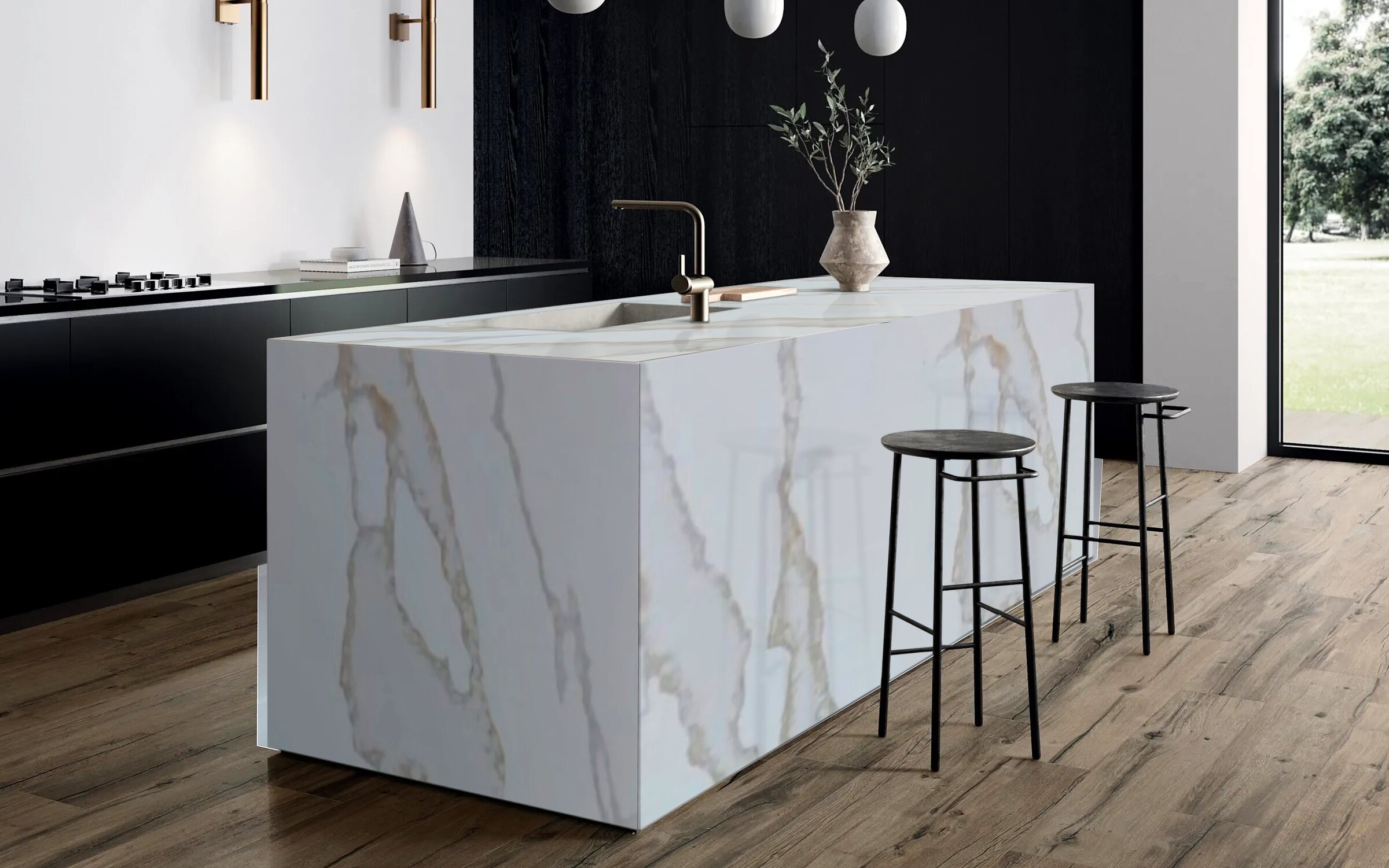 Calacatta Oro Zero surface in a real kitchen setting