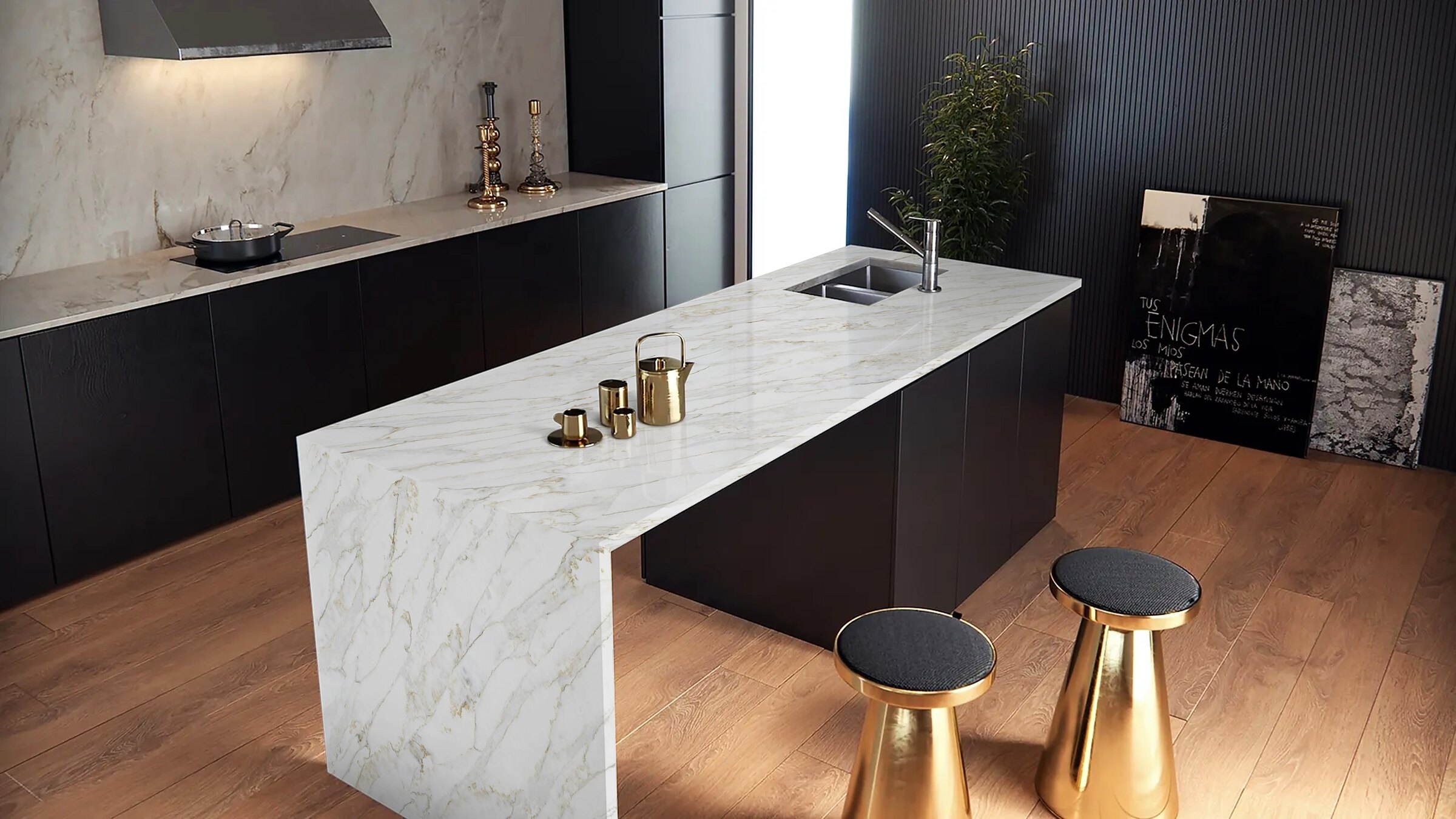 Arabescato Gold Zero surface in a real kitchen setting